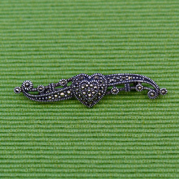 Sterling Silver Marcasite Heart Brooch