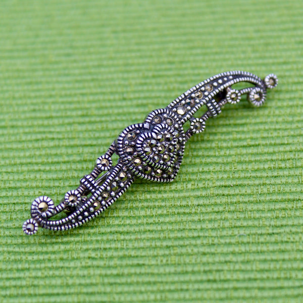 Sterling Silver Marcasite Heart Brooch