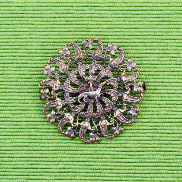Open Work Stoat Ermine Crown Brooch