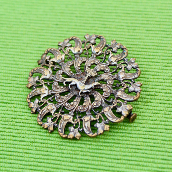 Open Work Stoat Ermine Crown Brooch
