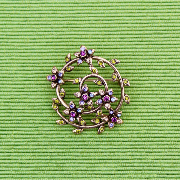 Monet Rhinestone Floral Swirl Brooch
