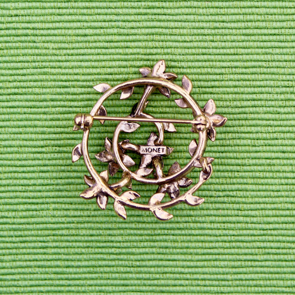 Monet Rhinestone Floral Swirl Brooch