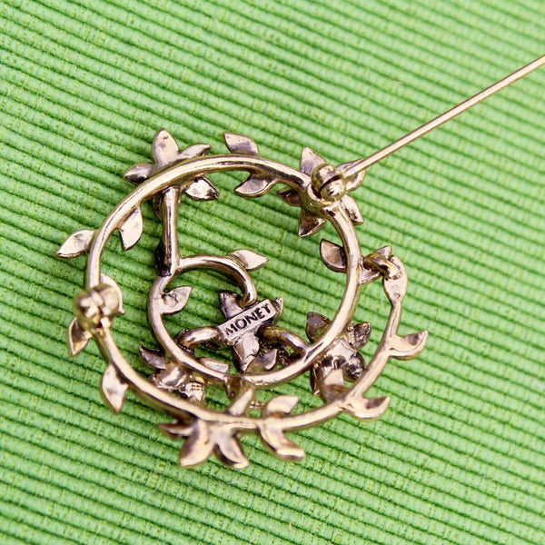 Monet Rhinestone Floral Swirl Brooch