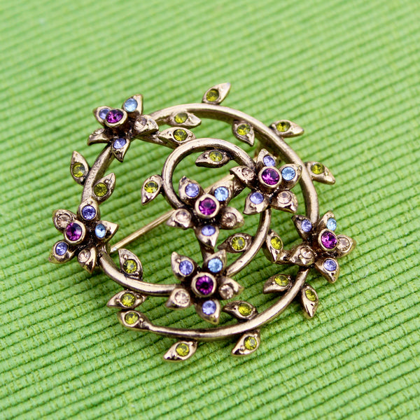 Monet Rhinestone Floral Swirl Brooch
