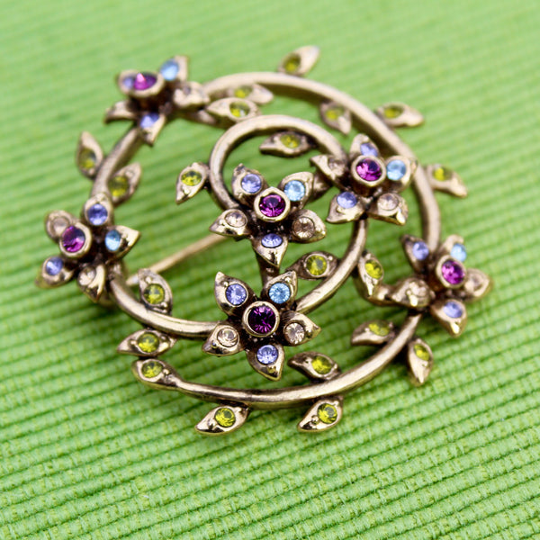 Monet Rhinestone Floral Swirl Brooch