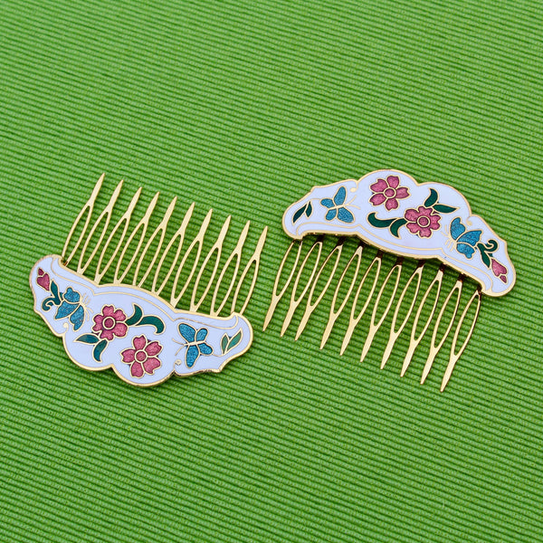 Cloisonné Rose and Butterfly Hair Comb