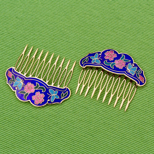 Cloisonné Rose and Butterfly Hair Comb