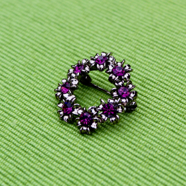 Silver Purple Wreath Brooch