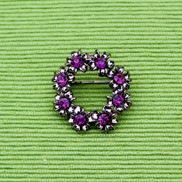Silver Purple Wreath Brooch