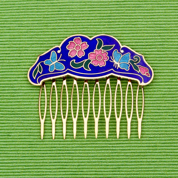 Cloisonné Rose and Butterfly Hair Comb