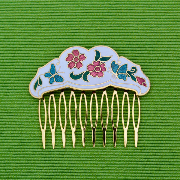 Cloisonné Rose and Butterfly Hair Comb