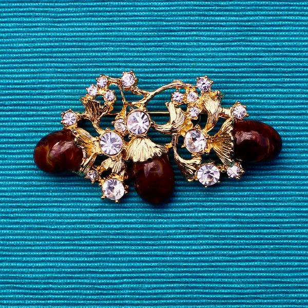 Brown and Gold Acorn Brooch