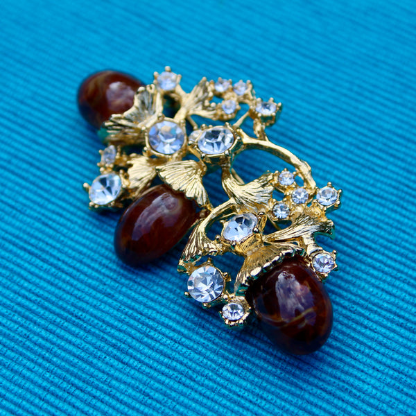 Brown and Gold Acorn Brooch