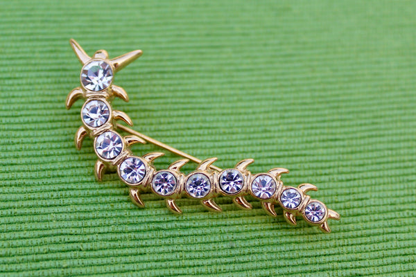 Centipede Insect Brooch with Rhinestones