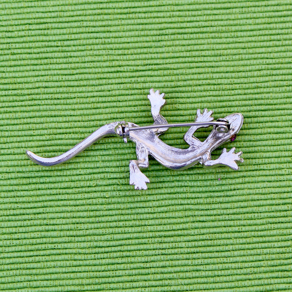 Silver Rhinestone Lizard Brooch