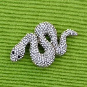 Silver Rhinestone Snake Brooch