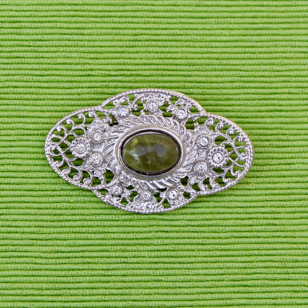Regency Cabochon Silver Oval Brooch