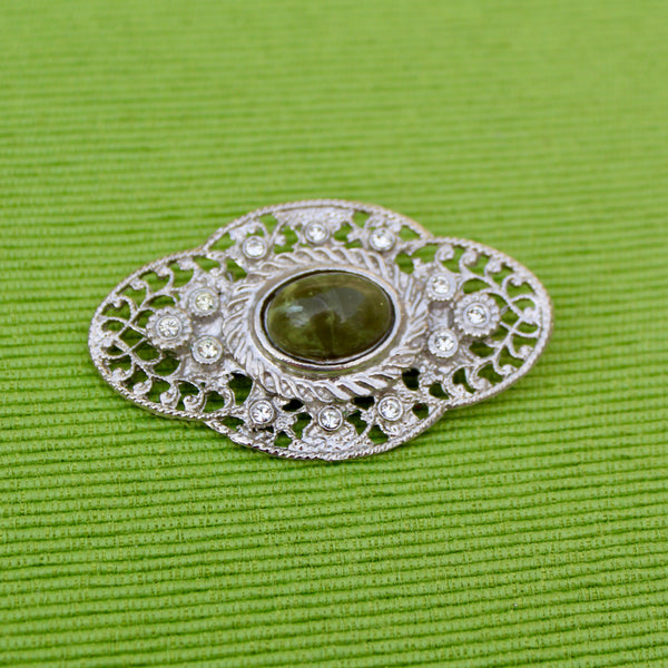 Regency Cabochon Silver Oval Brooch