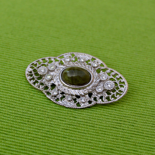 Regency Cabochon Silver Oval Brooch