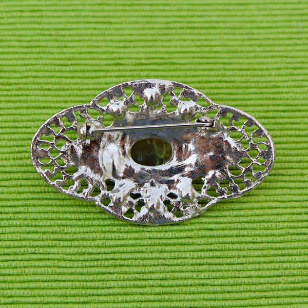 Regency Cabochon Silver Oval Brooch