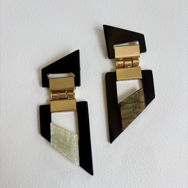 80s Hinged Black and Green Brooches