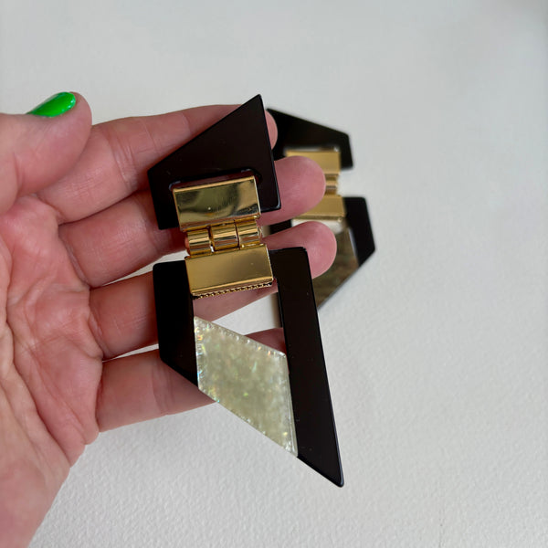 80s Hinged Black and Green Brooches