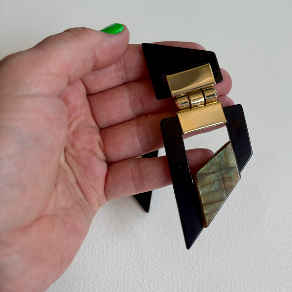 80s Hinged Black and Green Brooches