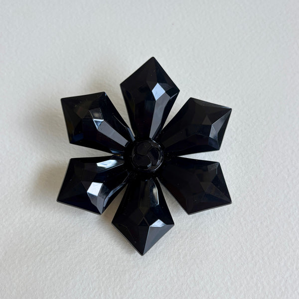 1960s Black Acrylic Flower Brooch