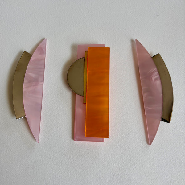 80s Pink Art Deco Style Brooches