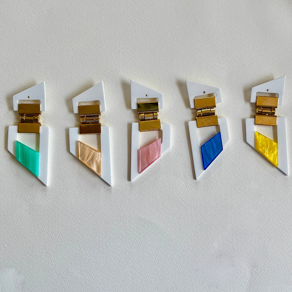 80s Hinged White and Pastel Brooches