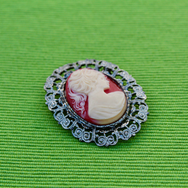 Framed Cameo Silver Brooch