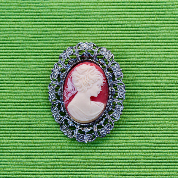 Framed Cameo Silver Brooch