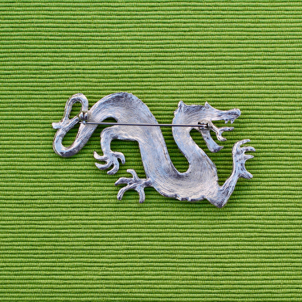 Marcasite Style Silver Dragon Brooch