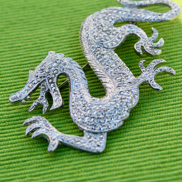 Marcasite Style Silver Dragon Brooch