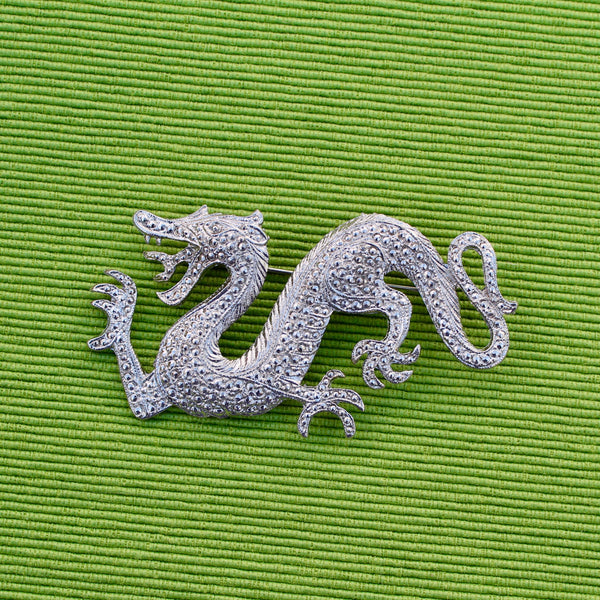 Marcasite Style Silver Dragon Brooch