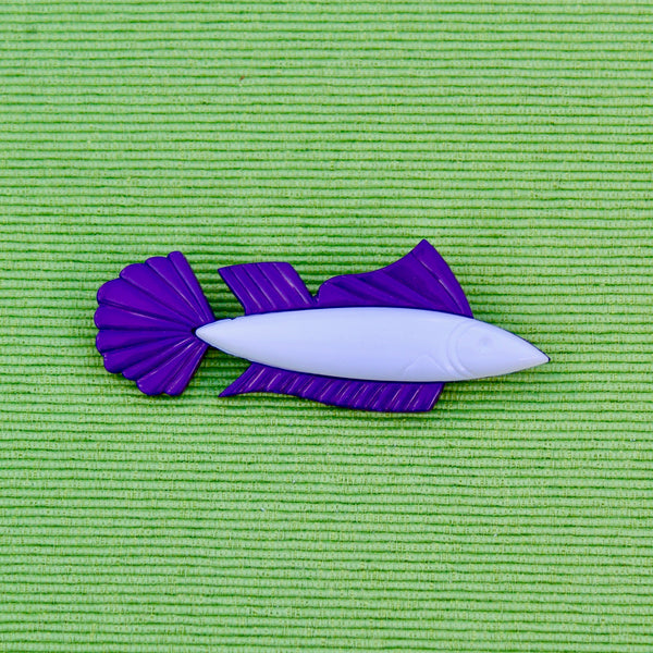 Purple and White Fish Brooch