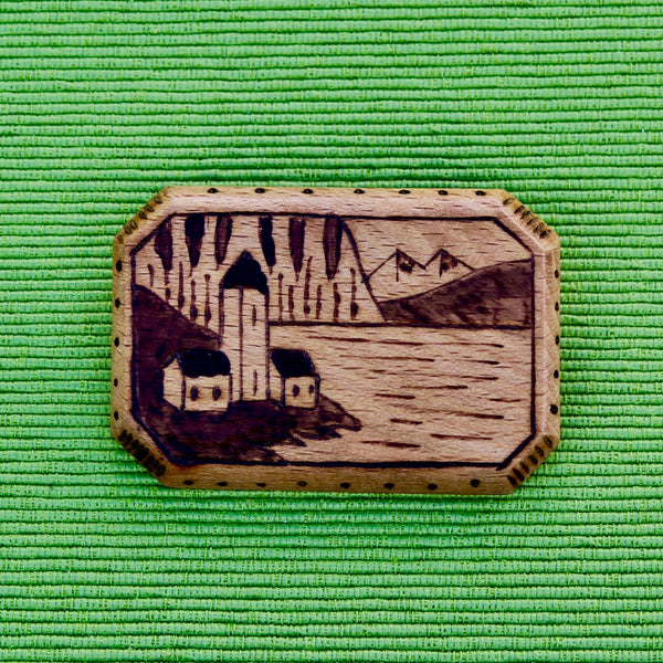 Wooden Lakeside Village Brooch