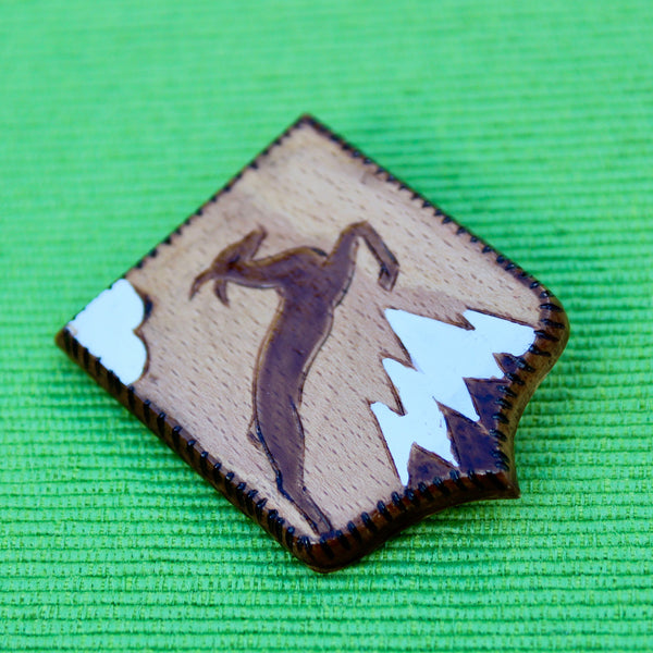 Wooden Mountain Goat Brooch
