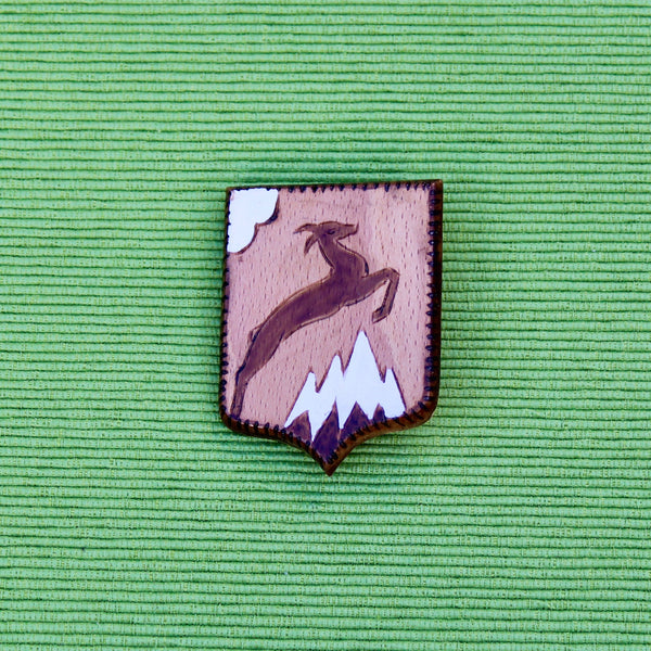 Wooden Mountain Goat Brooch