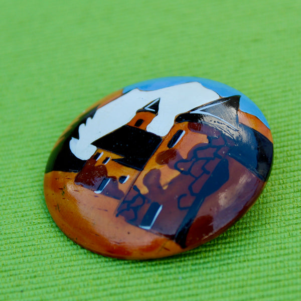 Wooden Alpine Village Brooch