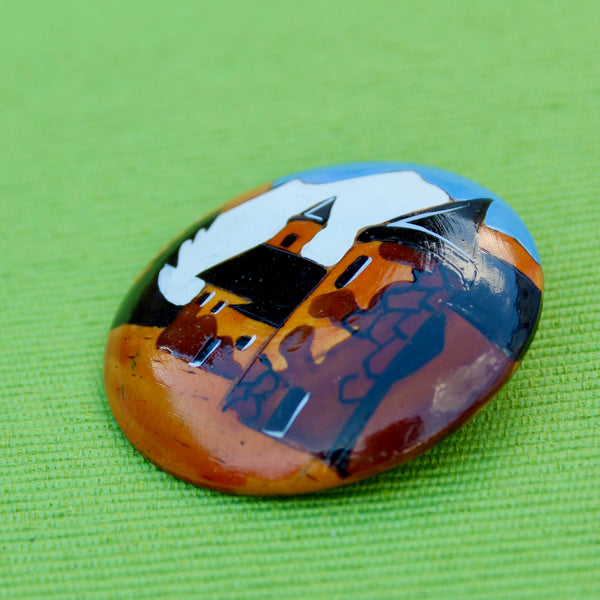 Wooden Alpine Village Brooch