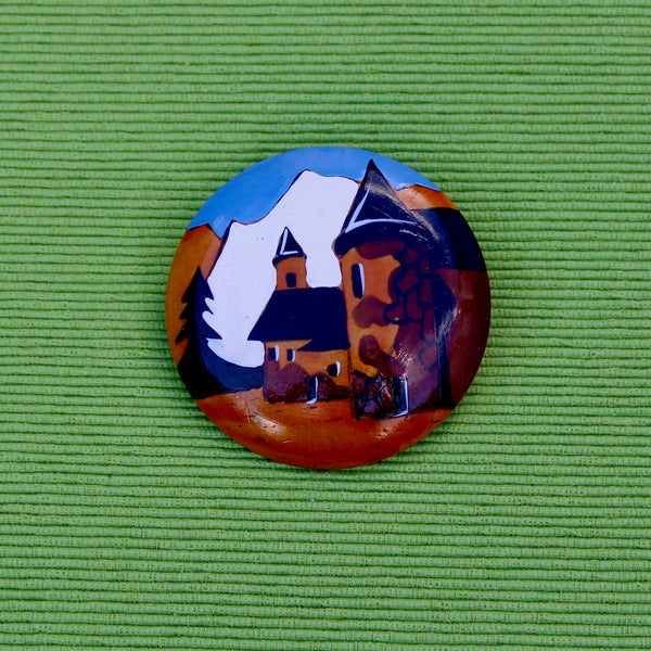 Wooden Alpine Village Brooch