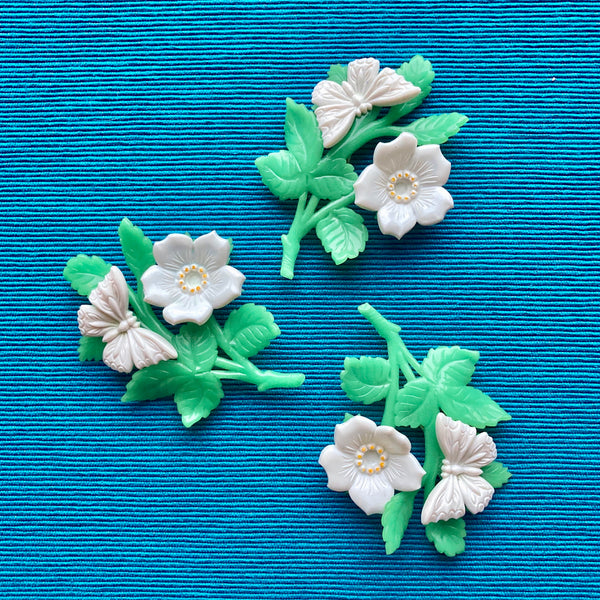 1950s Plastic Flower and Butterfly Brooch