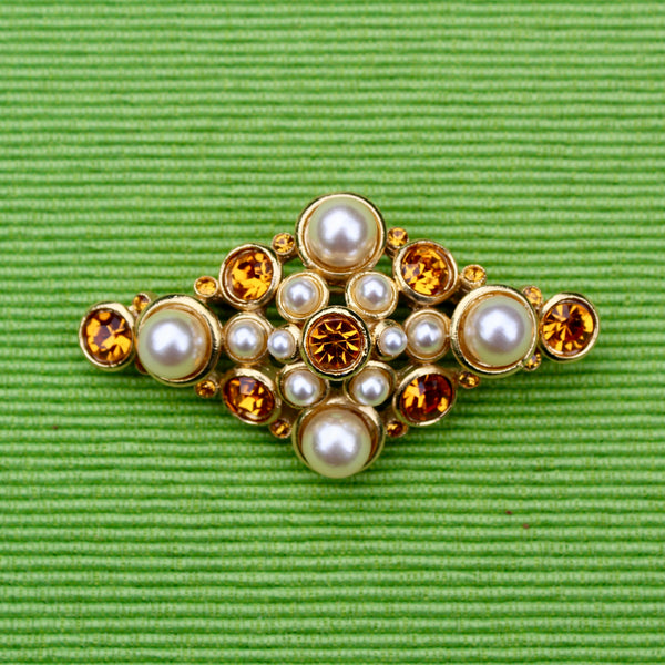 Topaz and Pearl Brooch