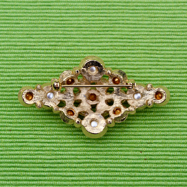 Topaz and Pearl Brooch