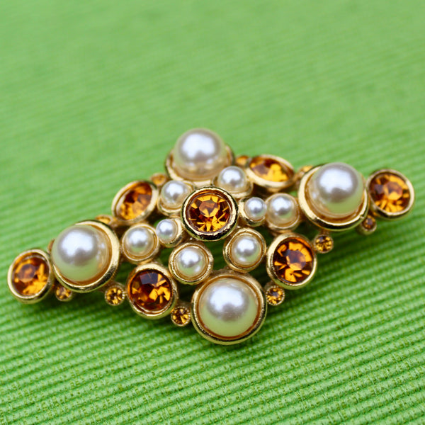 Topaz and Pearl Brooch