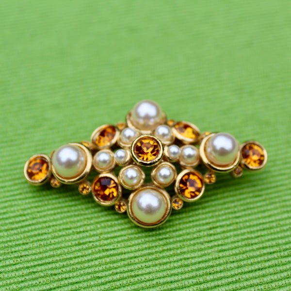 Topaz and Pearl Brooch
