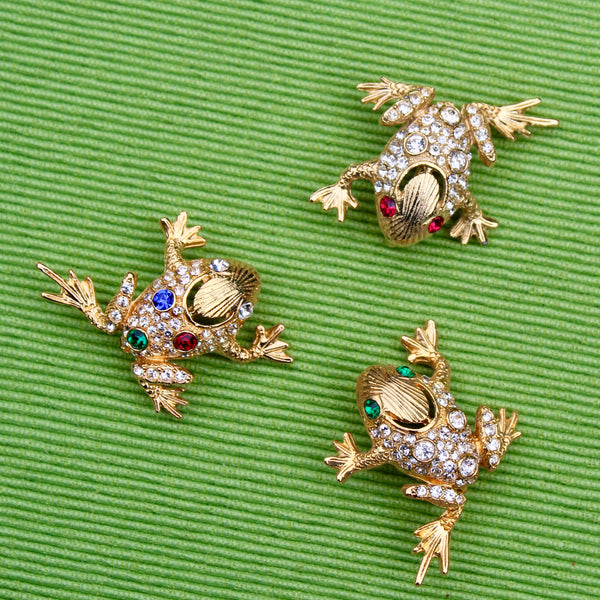 Sparkly Frog Green Eyes Brooch