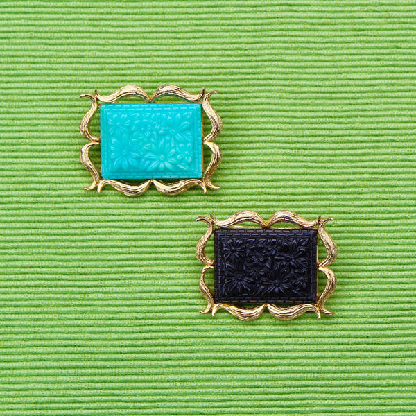 Black Floral Rectangle Brooch