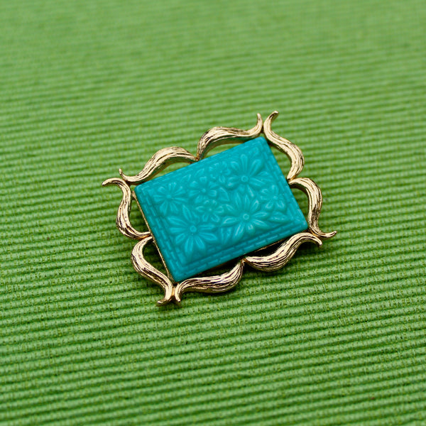 Turquoise Floral Rectangle Brooch